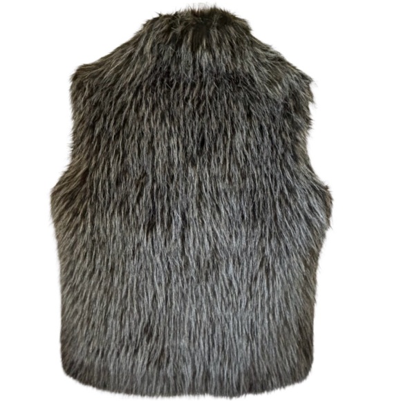 Pamela McCoy Collections Grey & Tan Faux Fur Vest W/ Genuine Leather Trim Sz M - Picture 3 of 4